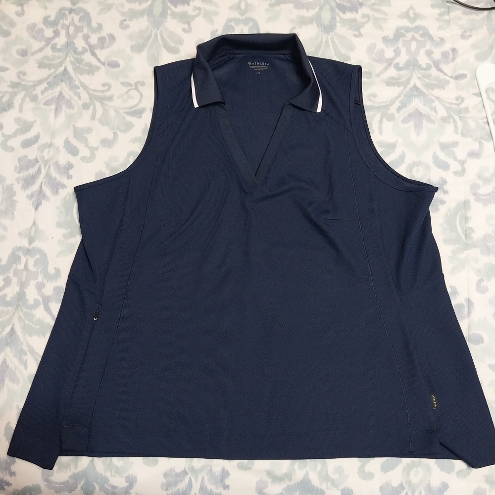 ATHLETA SLEEVELESS GOLF TOP SIZE 1X BLUE